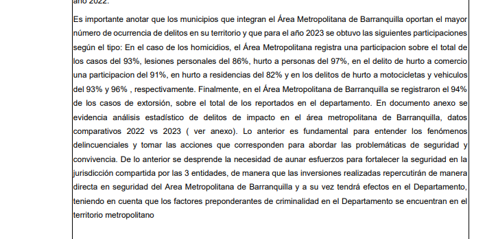 En este párrafo de un estudio previo realizado por la alcaldía de Barranquilla, manifestaron que el mayor número de ocurrencia de la criminalidad se daba en los municipios del área Metropolitana