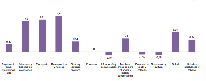 Variación mensual del Índice de Precios al Consumidor (IPC)
Por Divisiones
2025 (enero)
