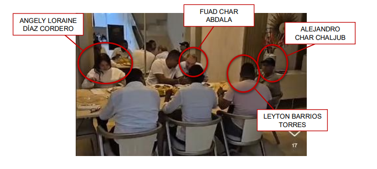 DÍAZ CORDERO compartiendo
una cena en compañía del señor BARRIOS TORRES y de los señores
ALEJANDRO CHAR y FUAD CHAR