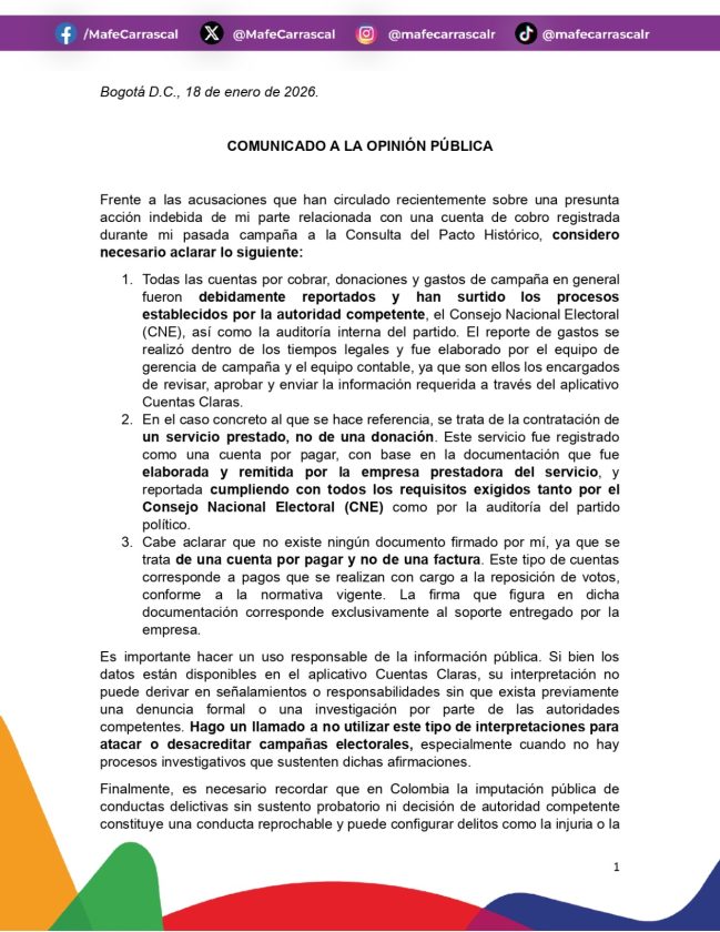 Comunicado Mafe Carrascal