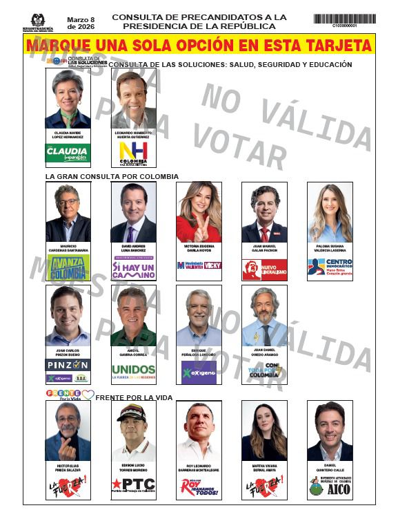 Tarjetón de la consulta de Precandidatos a la presidencia de la república