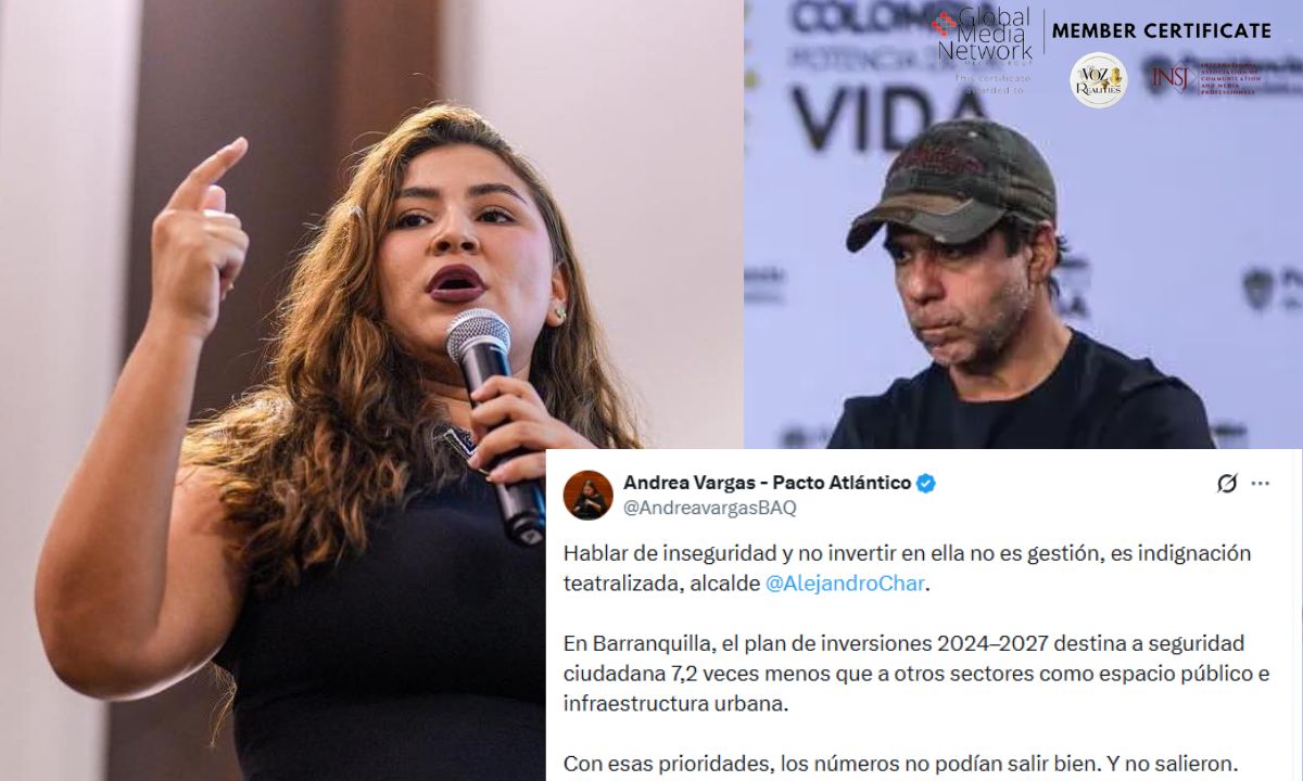 Andrea Vargas critica a Alejandro Char por inversión insuficiente en seguridad ante alza de violencia en Barranquilla