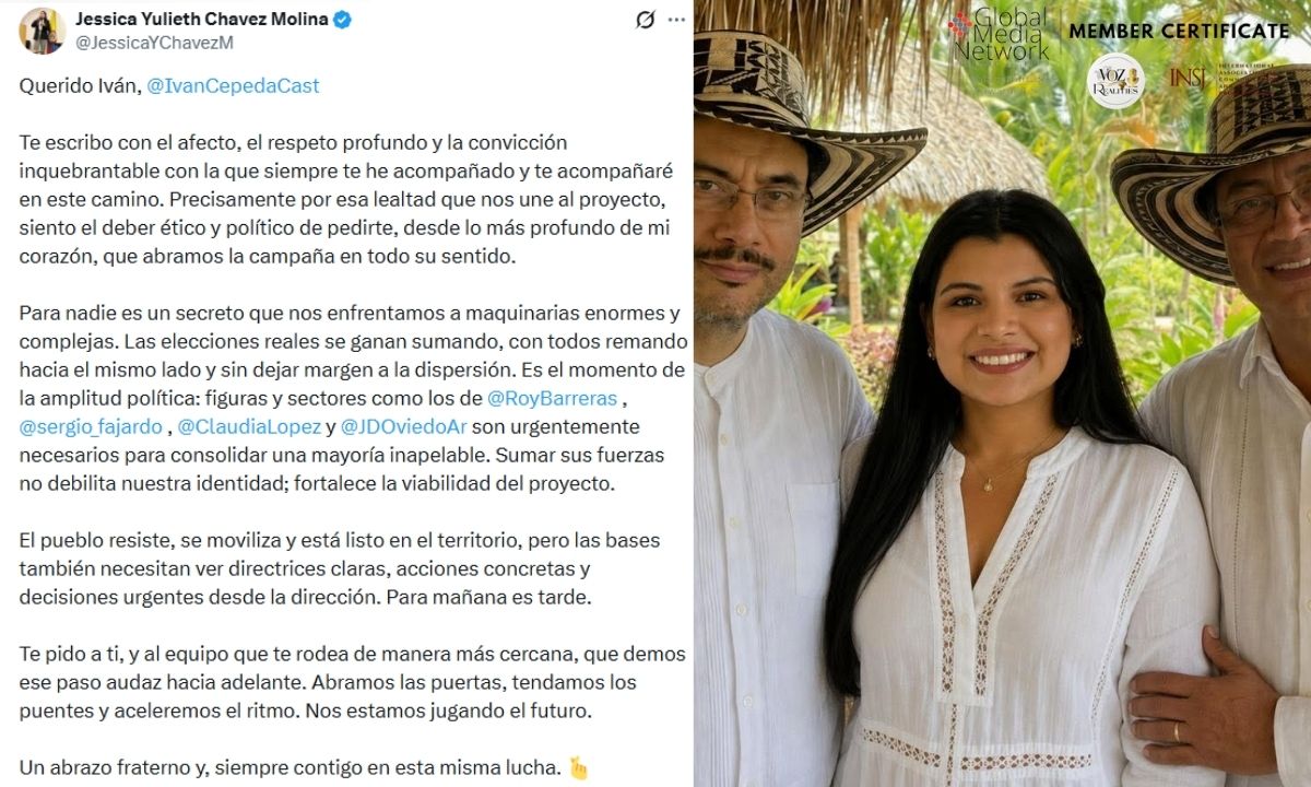 Jessica Chávez pide a Iván Cepeda abrir su campaña y sumar alianzas para fortalecer la segunda vuelta presidencial