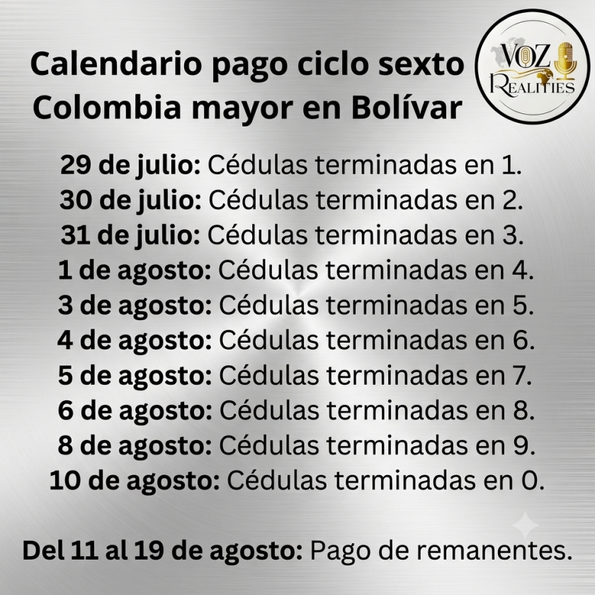 Así funcionará el cronograma de pagos en Bolívar de Colombia Mayor