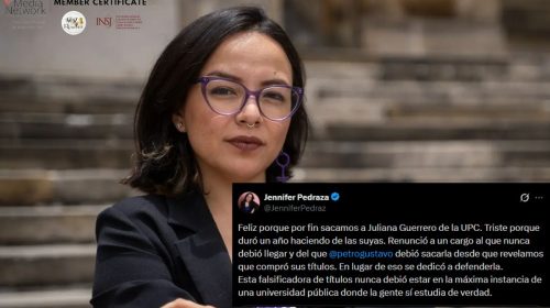 Jennifer Pedraza celebra renuncia de Juliana Guerrero a la UPC y cuestiona su permanencia