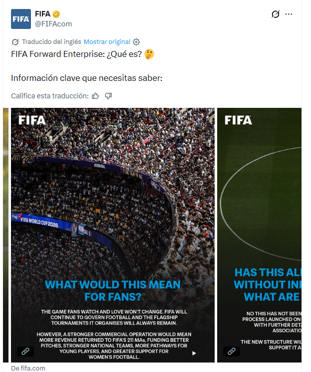 Publicidad sobre el FIFA Forward Enterprise del 30 de julio de 2026 en cuenta X de la FIFA