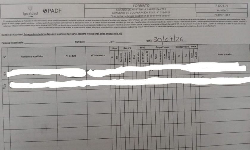 relato de beneficiarias que habrían firmado documentos o soportes relacionados con la entrega de incentivos sin haber recibido materialmente los bienes