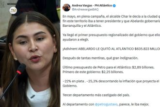 Atlántico perdería $635.823 millones en el presupuesto 2027, denuncia representante Andrea Vargas